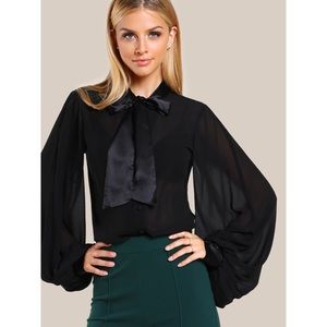 SHEIN Black Blouse with Neck Bow